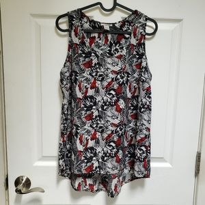 Halogen Red Black White Floral Print Sleeveless Blouse Tank Top